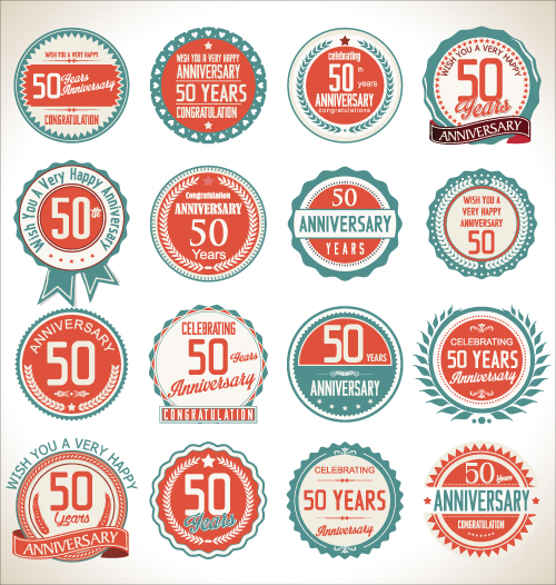 Vintage anniversary labels set vector 02