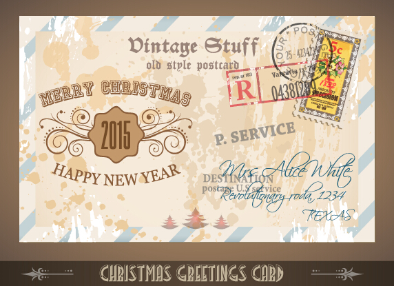 Vintage merry christmas postcard vectors tamplate 04