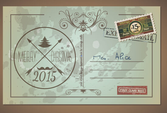 Vintage merry christmas postcard vectors tamplate 05