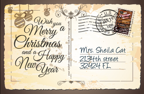 Vintage merry christmas postcard vectors tamplate 06