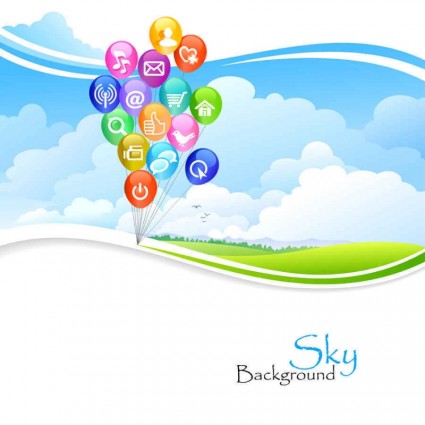 Blue sky with web icons vector background Blue sky with web icons vector background