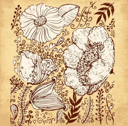 Retro flowers hand drawing vector art Retro flowers hand drawing vector art