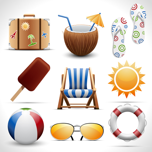 Summer travel elements icons vector 04