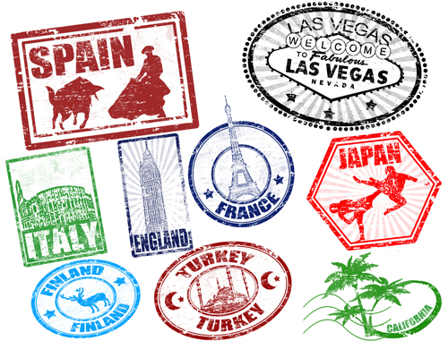 Various travel stamps stamp 
