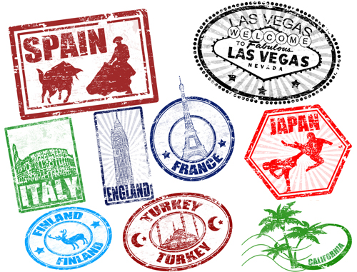 Various Travel stamps design vector 05