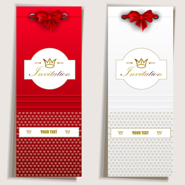 Red Bow Label cards vector 02