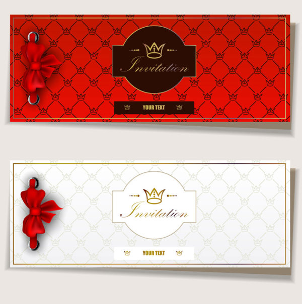 Red Bow Label cards vector 03