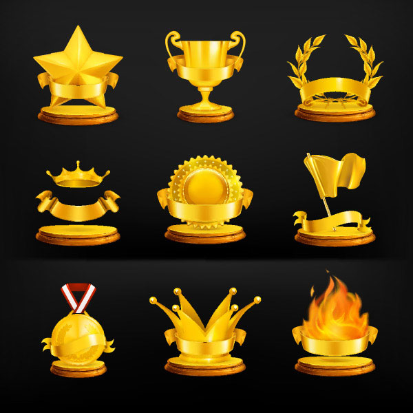 ornate gold medal elements vector 01