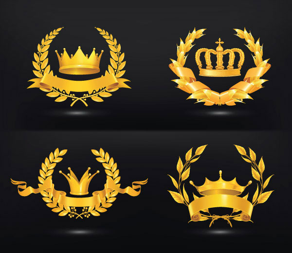 ornate gold medal elements vector 02