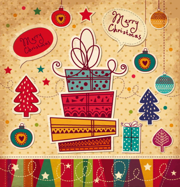 Cartoon Christmas new year cards vector 02