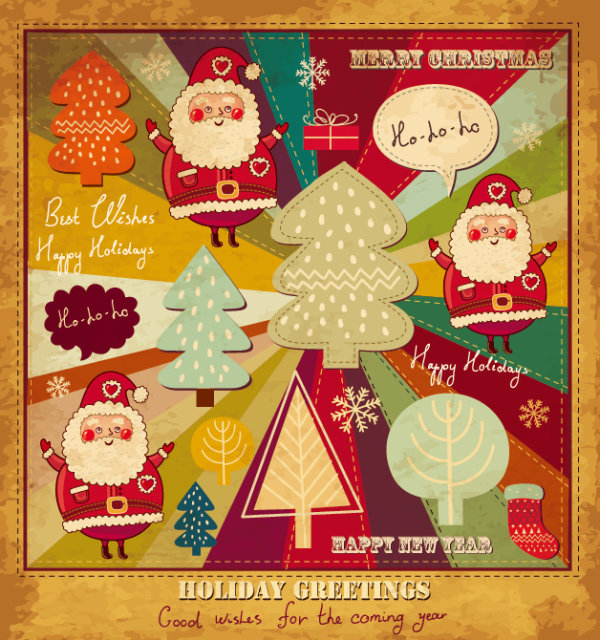 Cartoon Christmas new year cards vector 03
