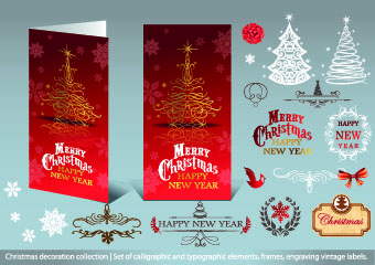 2014 christmas decoration calligraphic with typographic vector 02