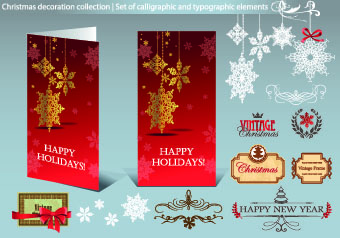 2014 christmas decoration calligraphic with typographic vector 04