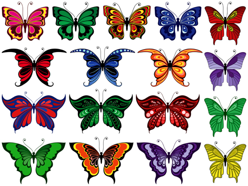 Beautiful butterflies vector icons set 04