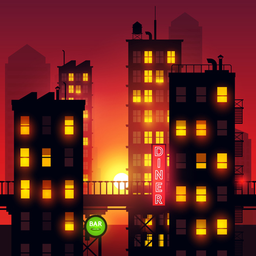 it midnight city vector background 06 Brightly lit midnight city vector background 06