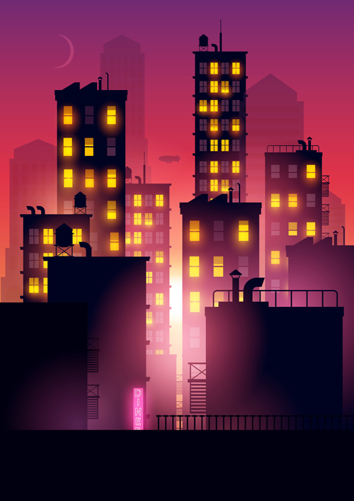 vector background midnight city bright 