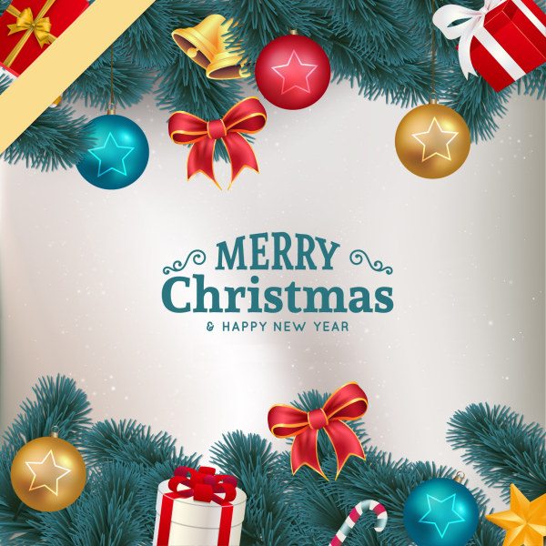 Christmas ball with bell and bow ornate background