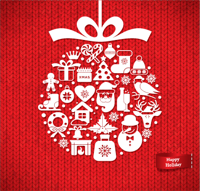 Christmas ornament ball with knitted background