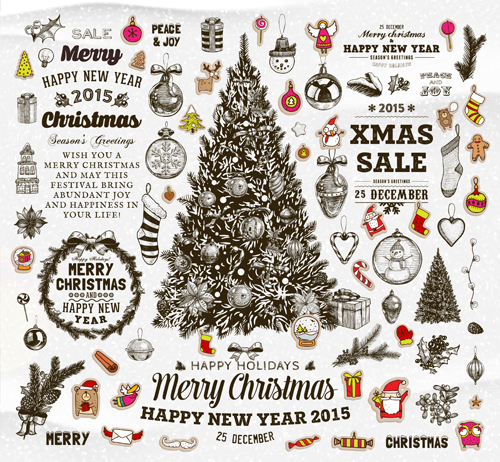 Christmas ornament elements and labels vector material 04