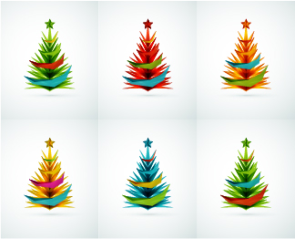 Colored Paper cut christmas tree vector set