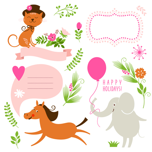 Cute animals with labels design vector 02