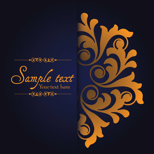 Dark blue ornate background with golden decorative vector 06