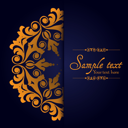 Dark blue ornate background with golden decorative vector 07