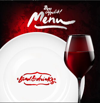 Dark red wine menu background vector 06