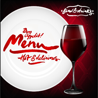 Dark red wine menu background vector 07