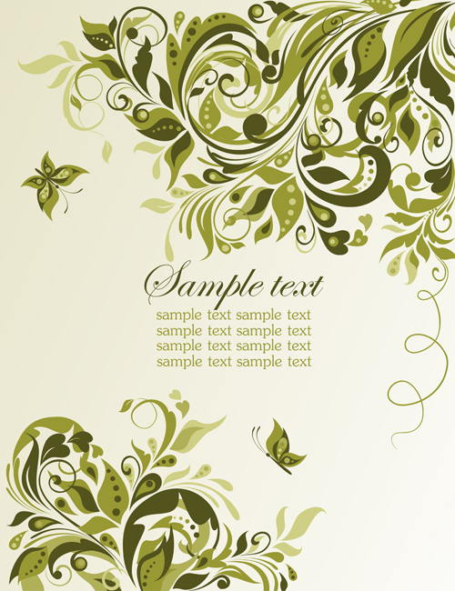 Elegant green floral vector background 01