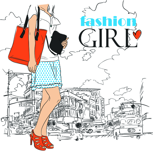 Set of Different Fashion Girl vector 01