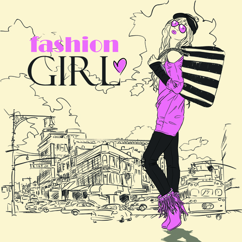 Set of Different Fashion Girl vector 02