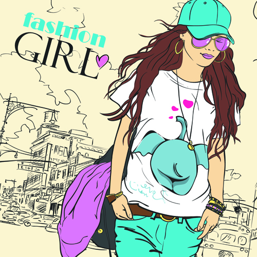 Set of Fashion girl vector graphic 04