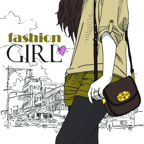 Set of Fashion girl vector graphic 05