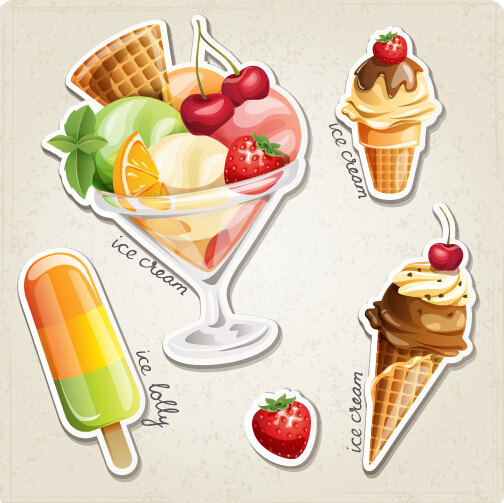 sh fruit and ice cream vector set 01 Fresh fruit and ice cream vector set 01