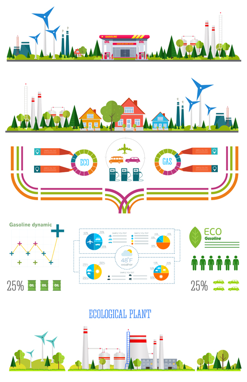 Gasoline oil with gas station infographic vector 01