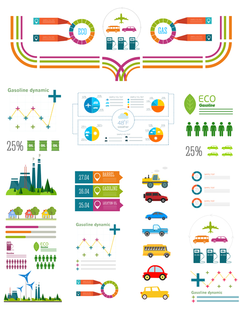 Gasoline oil with gas station infographic vector 03