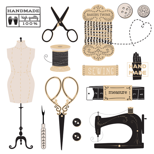 Hand sewing design elements vector material 02
