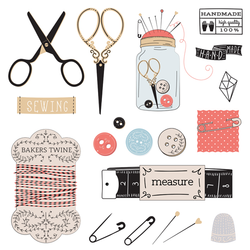 Hand sewing design elements vector material 03