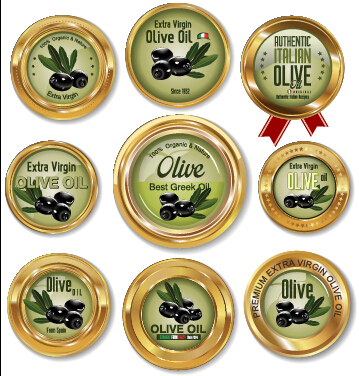 Luxury olive oil gold labels vector 01