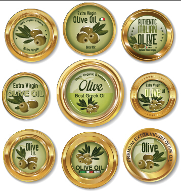 Luxury olive oil gold labels vector 02