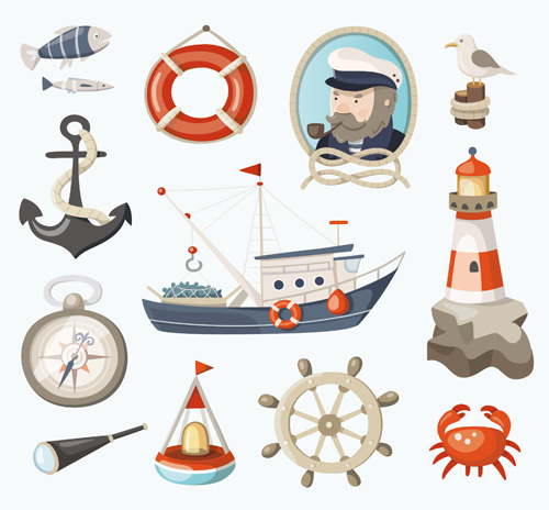 Navigation marine elements retro style vector