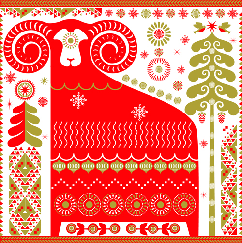 Ornament pattern with sheep vector material