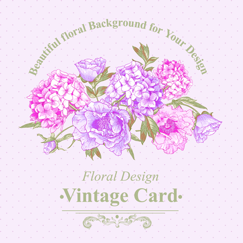 vintage pink floral card vector card 