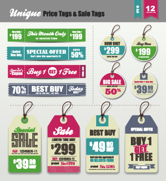 Vector Vintage Price tag set 02