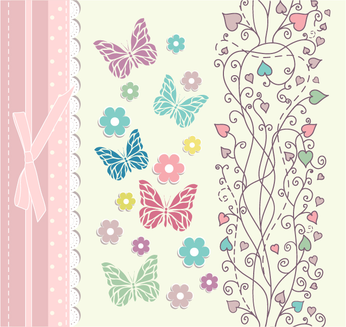 Refreshing lace with floral invitation cards vector 01