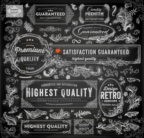 ames and ornament elements vector 01 Retro dark frames and ornament elements vector 01