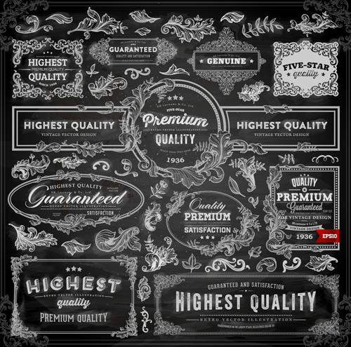 ames and ornament elements vector 02 Retro dark frames and ornament elements vector 02