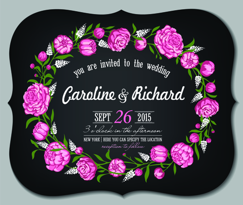rs wedding Invitations vector set 04 Romantic flowers wedding Invitations vector set 04
