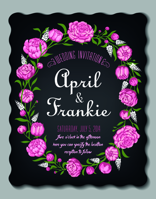 rs wedding Invitations vector set 05 Romantic flowers wedding Invitations vector set 05